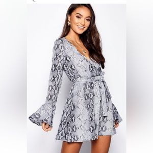 Petite Snake Print Long Sleeve Skater Dress